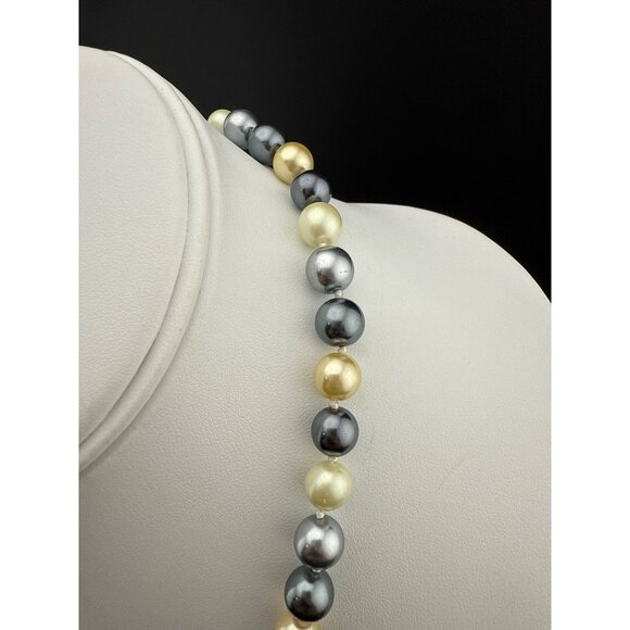 Faux Pearl Beaded Necklace Multi-Tone Gray Gold Ivory Round Beads Elegant Jewelr - Picture 4 of 5